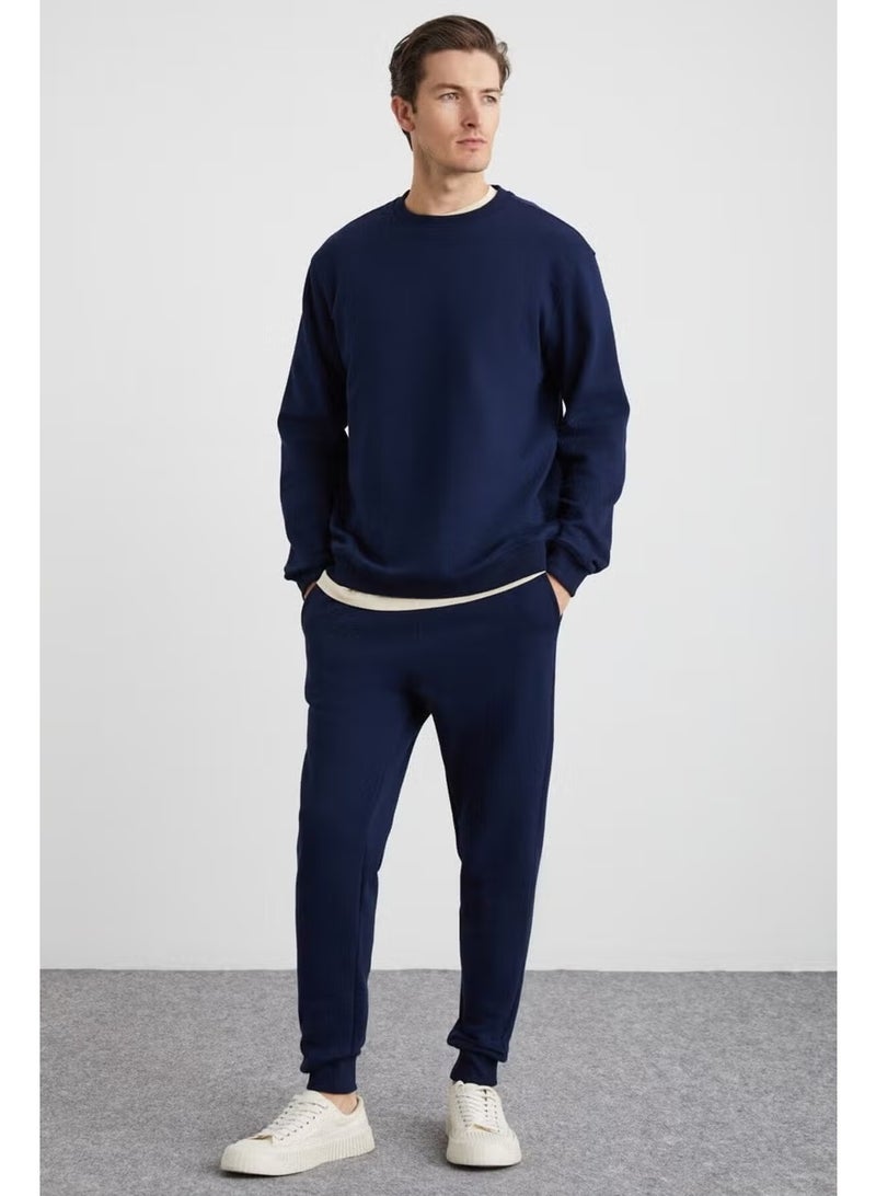 GRIMELANGE Adens Men's Regular Soft Premium Fabric 3 Yarn Ribbed Elastic Leg Navy Blue Sweatpants - Image 1